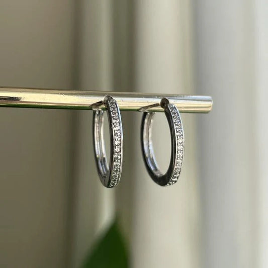 Plain Hoop Earrings with Silver Crystals