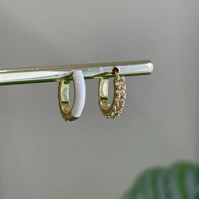 Enameled Hoop Earrings with Pink Crystal